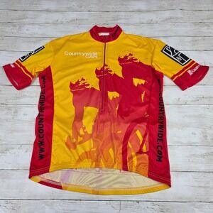 Vomax Mens Countrywide Cycling Jersey Yellow Red Graphic Quarter Zip Size L